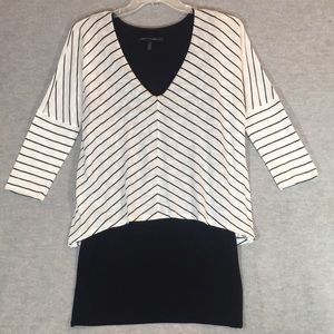 WHITE HOUSE BLACK MARKET Fall Layered Look Stripes & Solid Mini-Dress/Tunic Top